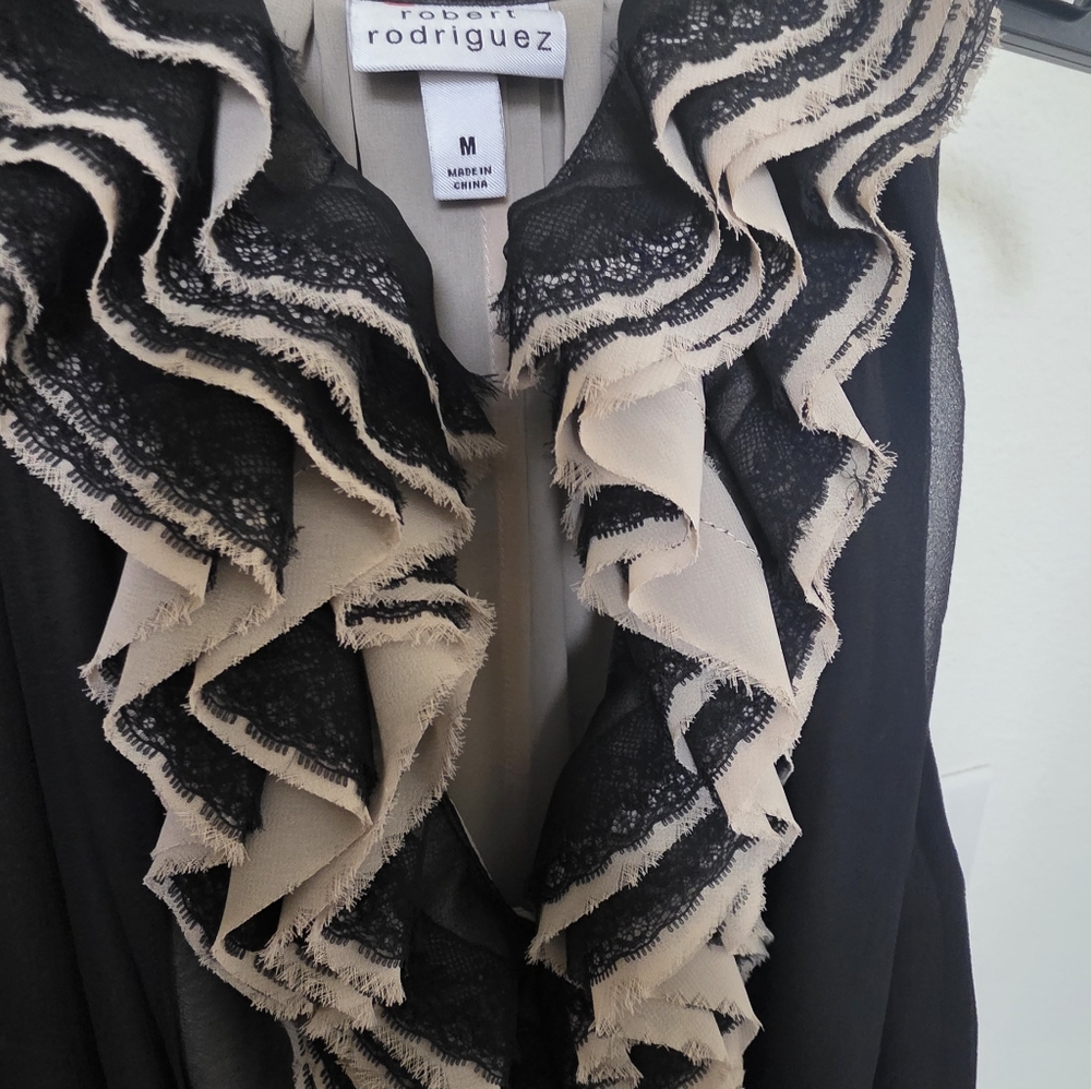Robert Rodriguez Black and Cream Ruffle Blouse